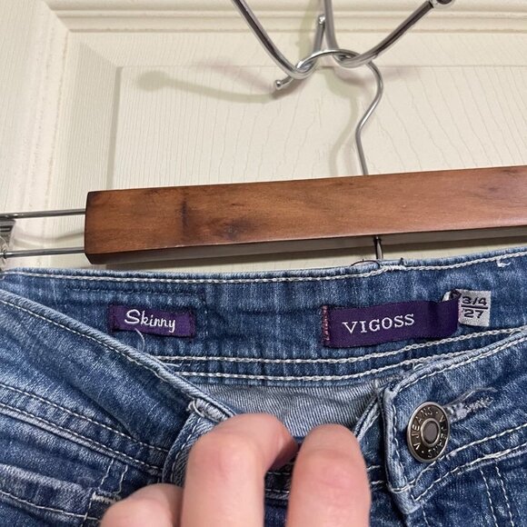 Vigoss Womens Low Rise Medium Wash Embroidered Pocket Skinny Jeans Size 27 - Picture 3 of 9